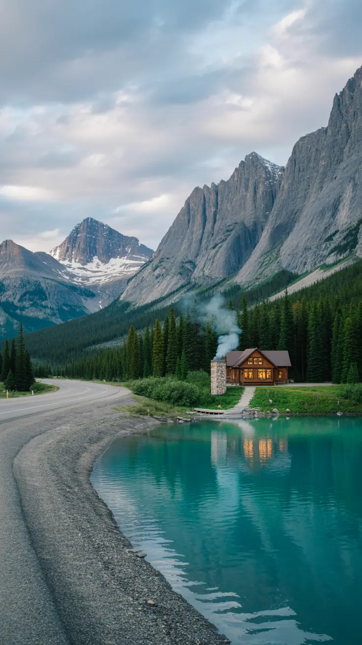 Canadian Rockies Cabin Scene