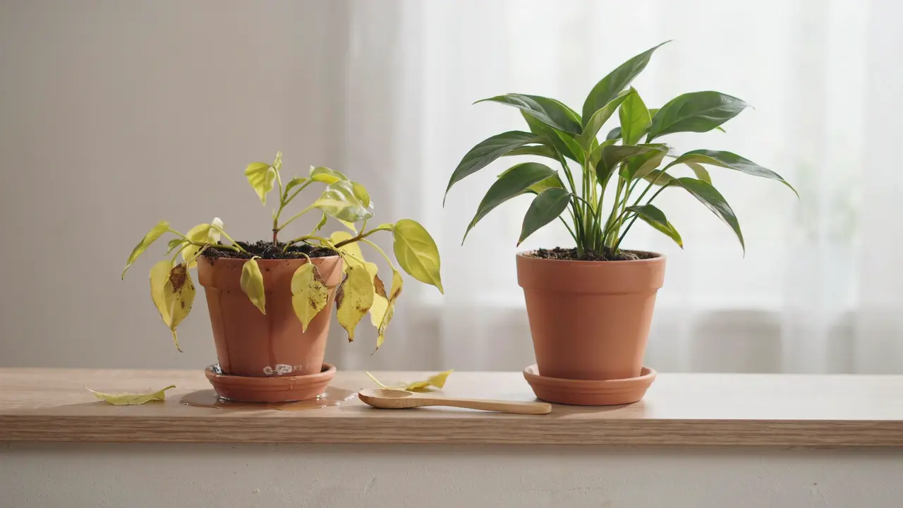 Overwatered vs Healthy Plant